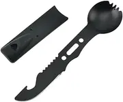 WOIWO 1PCS Outdoor Survival Multifunctional Camping Tools Whistle Knife Picnic Supplies Tableware Knife Fork Spoon Combination Convenient to Carry