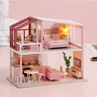 在飛比找蝦皮購物優惠-diy小屋 袖珍屋 迷你屋 粉色北歐小復式女孩拼裝建築小房子