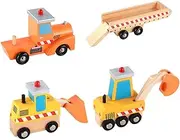 Toyvian 1pc Wooden Excavator Toy for Boys and Girls Bright Engineering Vehicle Educational Car Fun Pull-Back Action for Toddlers Safe and Construction Toy