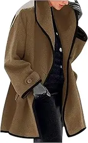 [DGHM-JLMY] Womens Hooded Solid Color Woolen Coat Stylish Winter Slim Mid-Long Overcoat Button Open Front Wool Blend Coats