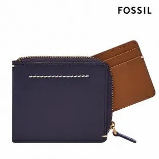 【FOSSIL 官方旗艦館】Westover 真皮拉鍊L型卡片夾包2件組-藍色 ML4594545(禮盒組附鐵盒)