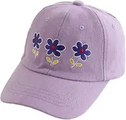 [Besforta] Cute Flower Embroidered Girls Baseball Cap Adjustable Kids Washed Cotton Sun Hat for Toddler Girls Ages 2-8