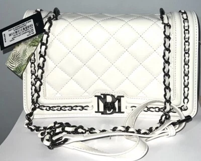 White Crossbody Purse Badgley Mischka Leather Shoulder Bag Clutch Chain Strap