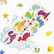 Britown Baby Bath Mat for Tub for Kids, Cute Dino Nursery 40 X 16 Inch Extra Long Toddler Bathtub Mat Non Slip, Flower Shower Mat for Tub Anti Slip with Suction Cups and Drain Holes
