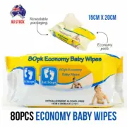80Pcs Nappy Baby Wipes Hypoallergenic Alchohol Free Economy Pack NEW