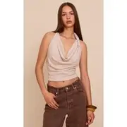 Stone Textured Stretch Cowl Neck Long Top, Stone