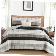 Striped Quilt Set Size Boho Bedspread Set 3 Pieces Patchwork Queen Brown