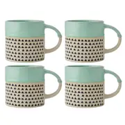 4PK Mikasa 390ml Wax Resist Glaze Coffee Mug Cup Clay Drinkware w/ Handle Green