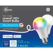 GE 2pk CYNC Reveal Smart A21 LED Light Bulbs Full Color HD+ Voice Control 2 Pk