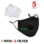 5 PACK I cant CAN`T BREATH Mask Breathing Valve PM2.5 Face + 2 Mask filters