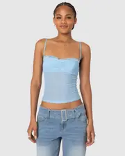 EDIKTED Womens Elina Sheer Mesh Bra Top LIGHT-BLUE