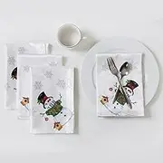 Believe Snowman Engineered Printed Fabric Napkins for Christmas, Winter, and Holiday (Believe Snowman, 18" x 18" Napkins Set of 4)
