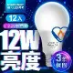 億光EVERLIGH LED燈泡 12W亮度 超節能plus 僅9.2W用電量 白光/黃光 12入