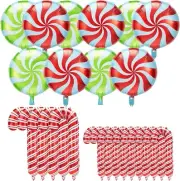 35 Piece set Christmas Aluminum Foil Balloons 15 candy cane 20 swirl candy