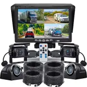 7" Quad Split Monitor+4xSide View Backup Camera System For Semi Truck Trailer RV