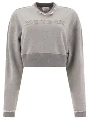 [Alexander Mcqueen] Alexander Mcqueen-Cropped Sweatshirt With Mcqueen Logo Sweatshirts Grey-Donna 42 Grey