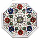 12" Marble Side Table handicraft floral inlay semi precious stones work