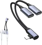 Double USB C Headphone Jack Adapter - multiport USB C Y Splitter Cord - 3.5mm Female Headphone Splitter - 2-in-1 Audio and Charging Adapter Compatible with Most Smartphones Tablets and Laptops