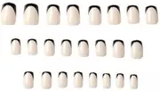 Elegant French Manicure False Nails Set for Women, Beige Black, 4 Pcs