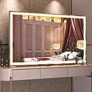 Vanity Makeup Mirror with Lights Large LED Mirrors, Hollywood Mirror Light Tabletop/Wall for Dressing Room & Bedroom,3 Color Modes with Dimmer Silver, 101.6×61.8×18cm