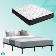 Double Package | Ted Metal Bed Black & Glay Bonnell Spring Mattress (Medium Firm)