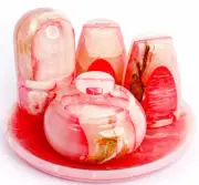 Stylish Red & White Marble Salt & Pepper Set with Tray – 5-Piece Luxury Set