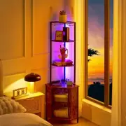 6 Tier Corner Shelf with LED Light and Charging Station, 63” Tall Standing