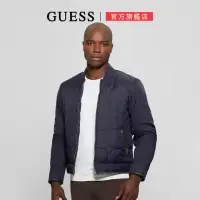 在飛比找momo購物網優惠-【GUESS】波浪縫線皮革邊尼龍刷毛夾克(藍)