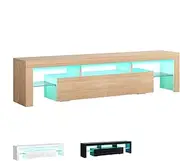 ALFORDSON TV Cabinet Stand RGB LED Night Light with 16 Colors and 4 Modes, 15mm Thick Particle Board, Modern Furniture Entertainment Unit for Living Room, Multimedia Centre, 160 x 45 x 35cm, Wood