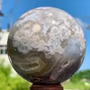 425G Natural Sakura Flower Agate QUARTZ Sphere Crystal Ball Healing