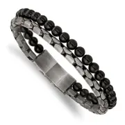 Stainless Steel Bronze-plated Agate Beaded Bracelet 8.5" with .5 inch Ext.