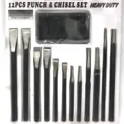 12pc Heavy Duty Punch & Chisel Set Industrial Cold Chisel Pin Center Punches
