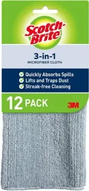 Scotch-Brite Microfiber 3-in-1 Cloth (Pack of 12)