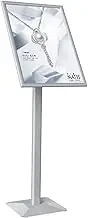 Adjustable Pedestal Poster Sign Stand 11x17 Inch, Button Style A3 Heavy Duty Floor Standing Sign Holder Stand Aluminum Snap Open Frame For Vertical And Horizontal View Sign Displayed silver