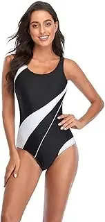 [TEMKIN] Womens One Piece Swimsuit Wide Straps Sport Swimming Costume Color Block Back Cutout Swimwear