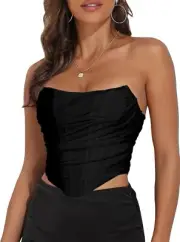 Modegal Women Vintage Strapless Open Back Boned Mesh Bustier Zip Back Corset 2XL