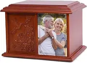 Double Urn for 2 Adults - Wooden Cremation Urn for Human Ashes Male Female Companion Urns for Ashes Women Men Carved 400 Lbs Large Hummingbird Urns with 4 x 6 Picture Frame