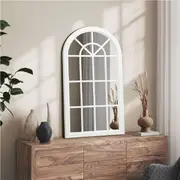 Oikiture Window Mirror 76x51cm Arched Wall Mirrors Decor White