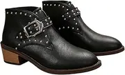 [ZJWBB] Studded Ankle Boots for Women - Solid Pointed Toe Straps Buckle Casual Chunky Thick Heel Short Boots Winter Fall Dress Shoes Halloween Decor