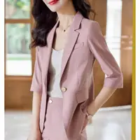 在飛比找ETMall東森購物網優惠-夏季中袖粉色時尚薄款西裝套裝