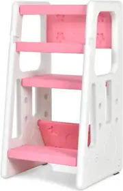 Kids Kitchen Step Stool, Toddler Step Ladder W/ 3 Adjustable Heights, Non-Slip D