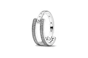 PANDORA JEWELS Mod. SIGNATURE LOGO & PAVE DOUBLE BAND - RING - Size 52