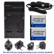 2x Replacement Battery 750 mAh for Samsung BP-70a, EA-BP70A, SLB-70A + Charger