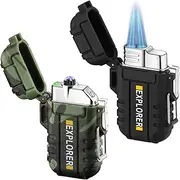 OLDENDO 2 Pack Waterproof Lighter, Double Torch Lighter, Dual Arc Butane Electric Lighter, USB Rechargeable, Flameless Plasma Lighter