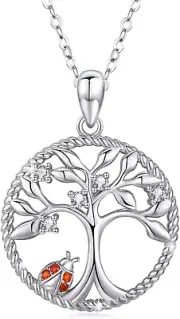 Ladybug Tree of Life Pendant Necklace 925 Sterling Silver Jewelry Gifts Women