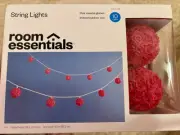 Pink Rosette Globe String Lights/New In Box/Indoor & Outdoor Use/10 Globes
