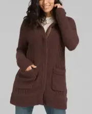 Prana Womens Elsin Sweater Coat Duster Cocoa Brown Sz Large - NWT