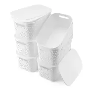 6 Packs Storage Bins Pantry Plastic With Lids Stackable Basket Decorative