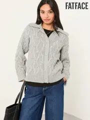 FatFace Mari Light Grey Collared Knitted Cardigan (F00525) | $166