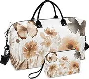 [ZRYSMY] Butterfly Leaf Brown Duffel Bag for Traveling, Travel Bag Gym Bag, with Multiple Interior Pockets Shoulder Weekender Bag for Women Men with Toiletry Bag 20.5L x 1.9W x 13.8H, Multi-Colored, one